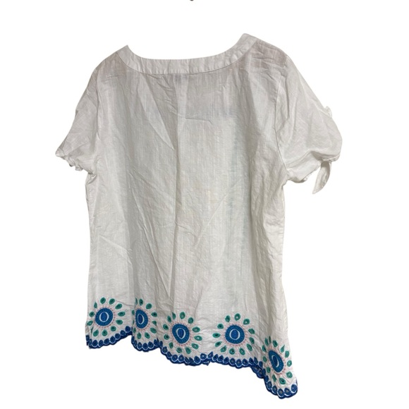Talbots white linen blend embroidered eyelet tie sleeve square neck spring top L - Picture 10 of 12